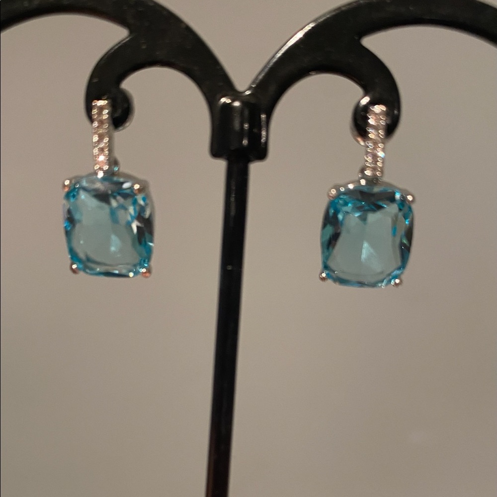Teardrop Shiny Titanic Ocean Blue Topaz Gems Silver Women Dangle Hook Earrings